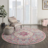 8’ Round Gray and Pink Medallion Area Rug