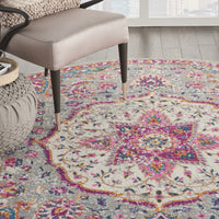 8’ Round Gray and Pink Medallion Area Rug