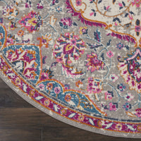 8’ Round Gray and Pink Medallion Area Rug