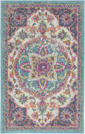 2’ x 3’ Pink and Blue Floral Medallion Scatter Rug