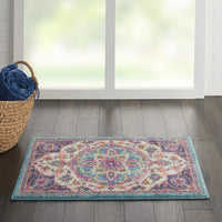 2’ x 3’ Pink and Blue Floral Medallion Scatter Rug