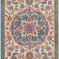 2’ x 6’ Pink and Blue Floral Medallion Runner Rug