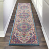 2’ x 8' Pink and Blue Floral Medallion Runner Rug