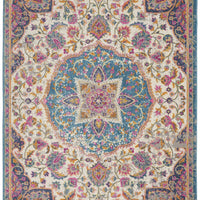 4’ x 6’ Pink and Blue Floral Medallion Area Rug