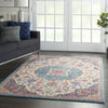 4’ x 6’ Pink and Blue Floral Medallion Area Rug