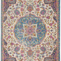 5’ x 7’ Pink and Blue Floral Medallion Area Rug