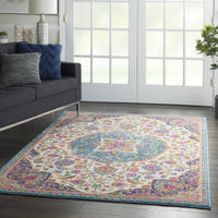 5’ x 7’ Pink and Blue Floral Medallion Area Rug