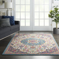 5’ x 7’ Pink and Blue Floral Medallion Area Rug