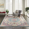 7’ x 10’ Pink and Blue Floral Medallion Area Rug