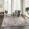 8’ x 10’ Pink and Blue Floral Medallion Area Rug