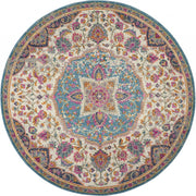 8’ Round Pink and Blue Floral Medallion Area Rug