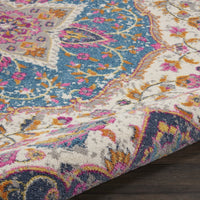 8’ Round Pink and Blue Floral Medallion Area Rug