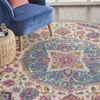 8’ Round Pink and Blue Floral Medallion Area Rug