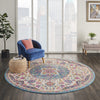 8’ Round Pink and Blue Floral Medallion Area Rug