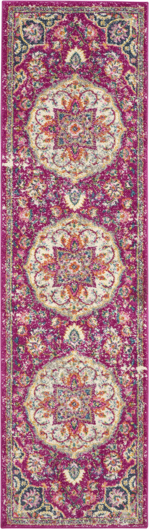 2’ x 6’ Pink and Ivory Medallion Runner Rug