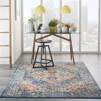 5’ x 7’ Ivory and Light Blue Distressed Area Rug