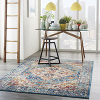 5’ x 7’ Ivory and Light Blue Distressed Area Rug