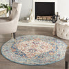 5’ Round Ivory and Light Blue Distressed Area Rug