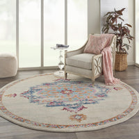 8’ Round Gray Distressed Medallion Area Rug