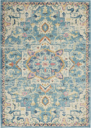 5’ x 7’ Light Blue and Ivory Distressed Area Rug