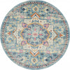8’ Round Light Blue and Ivory Distressed Area Rug