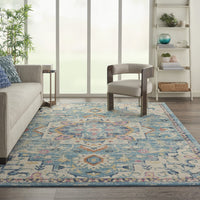 8’ x 10’ Light Blue and Ivory Distressed Area Rug