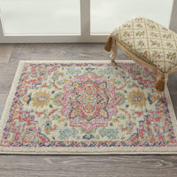 2’ x 3’ Ivory and Pink Medallion Scatter Rug