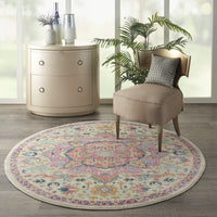 5’ Round Ivory and Pink Medallion Area Rug