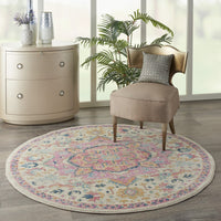 5’ Round Ivory and Pink Medallion Area Rug