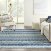 7’ x 10’ Navy Blue Ornate Stripes Area Rug