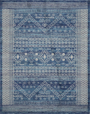 7’ x 10’ Navy Blue and Ivory Persian Motifs Area Rug