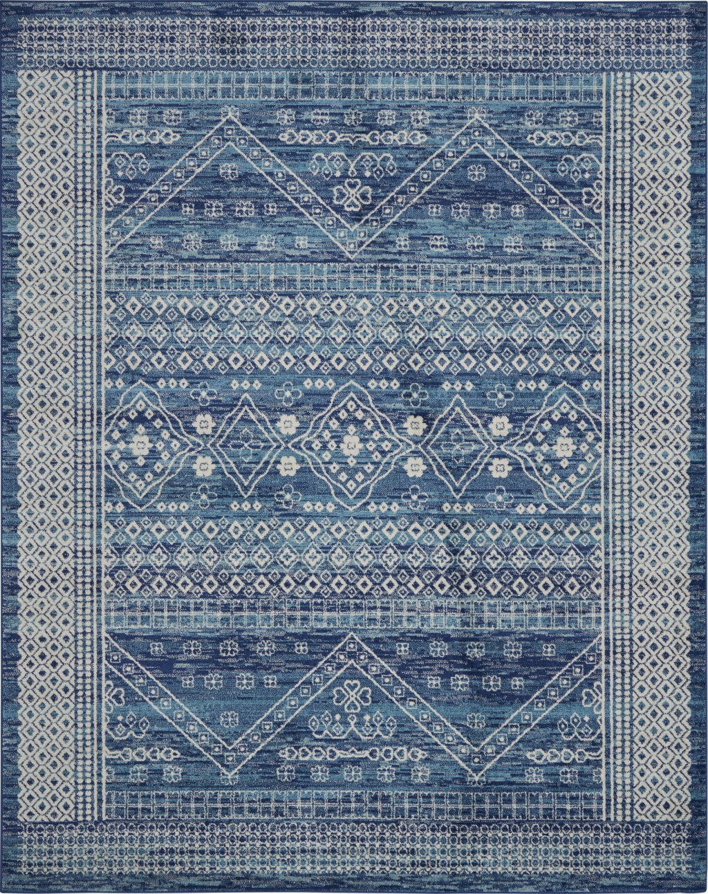 8’ x 10’ Navy Blue and Ivory Persian Motifs Area Rug