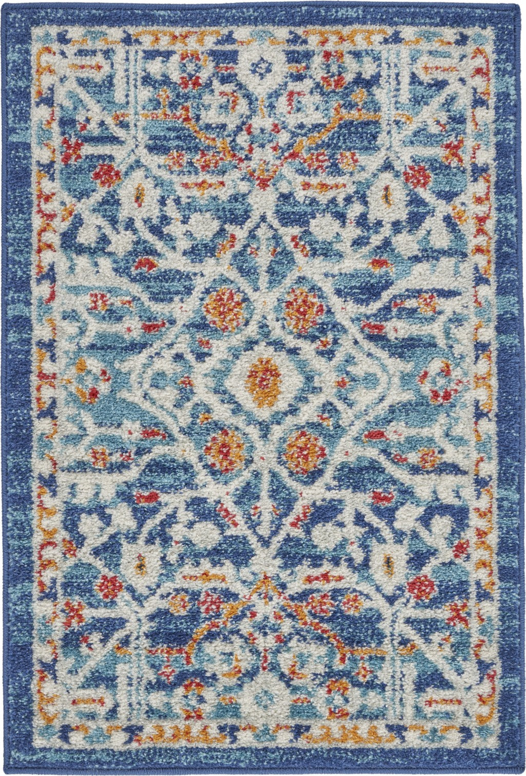 2’ x 3’ Blue White Multi Medallion Medallion Scatter Rug