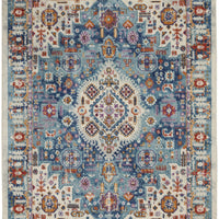 4’ x 6’ Ivory and Blue Floral Motifs Area Rug