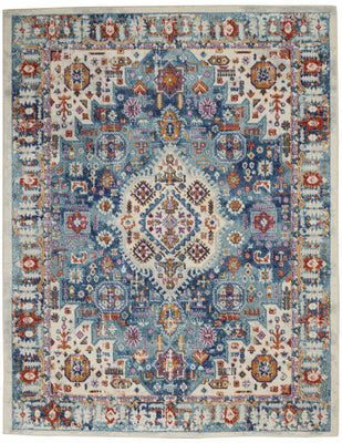 4’ x 6’ Ivory and Blue Floral Motifs Area Rug