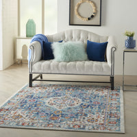 5’ x 7’ Ivory and Blue Floral Motifs Area Rug