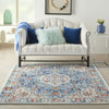 5’ x 7’ Ivory and Blue Floral Motifs Area Rug