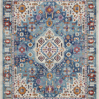 8’ x 10’ Ivory and Blue Floral Motifs Area Rug