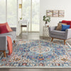 8’ x 10’ Ivory and Blue Floral Motifs Area Rug