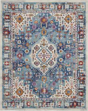 8’ x 10’ Ivory and Blue Floral Motifs Area Rug