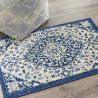 2’ x 3’ Ivory and Blue Medallion Scatter Rug