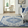 4’ x 6’ Ivory and Blue Medallion Area Rug
