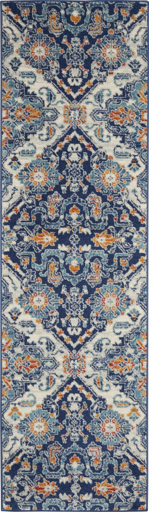 2’ x 8’ Blue and Ivory Persian Patterns Runner Rug