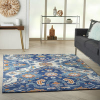 4’ x 6’ Blue and Ivory Persian Patterns Area Rug