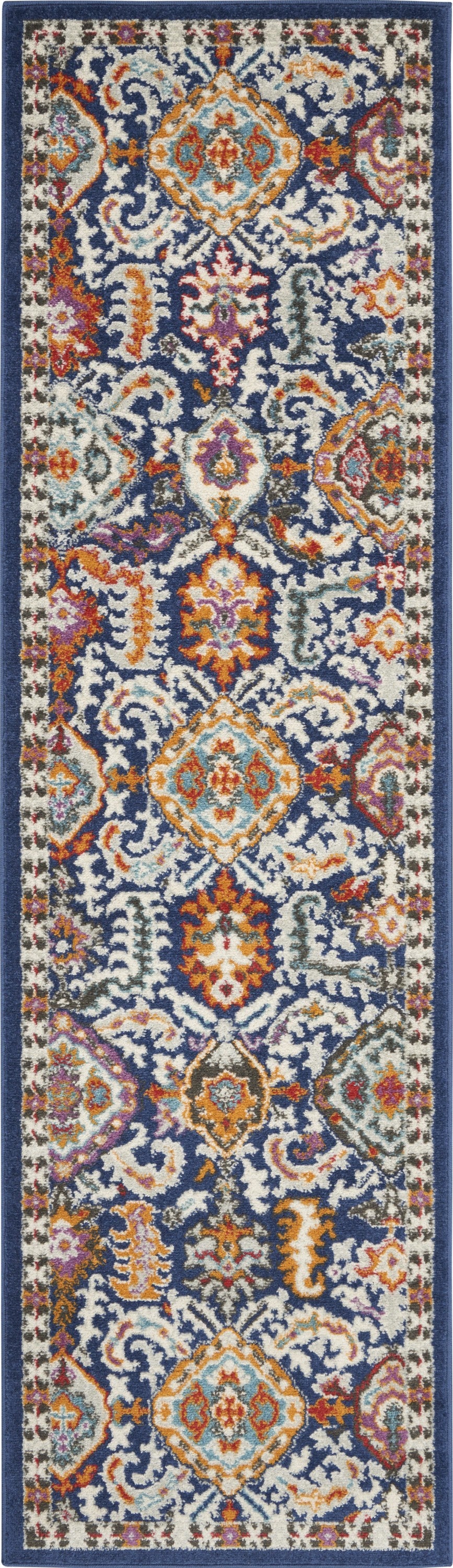 2’ x 8’ Blue and Gold Intricate Runner Rug