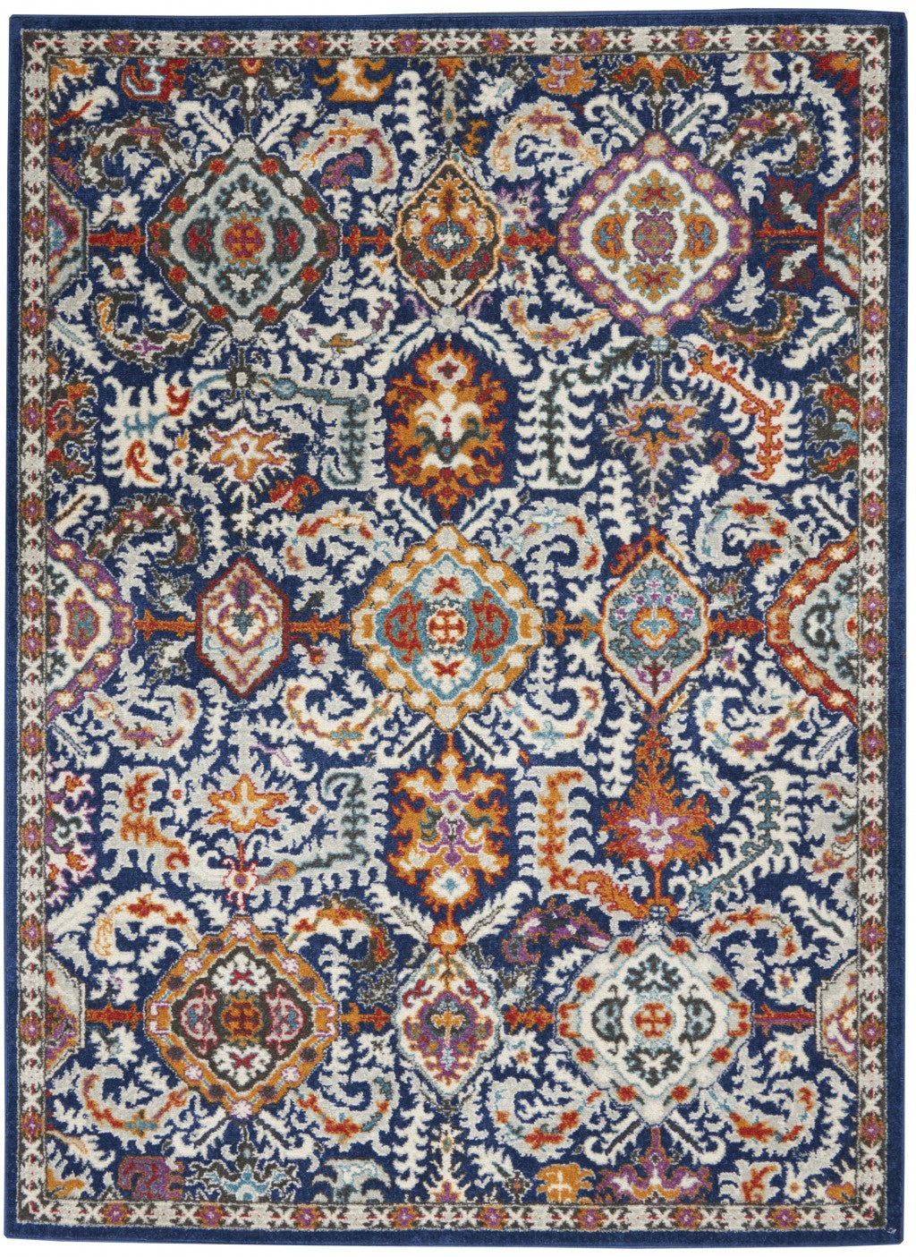 5’ x 7’ Blue and Gold Intricate Area Rug