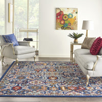 8’ x 10’ Blue and Gold Intricate Area Rug