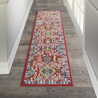 2’ x 8’ Red and Multicolor Decorative Runner Rug