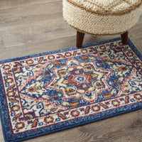 2’ x 3’ Blue and Ruby Medallion Scatter Rug