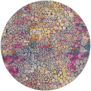 8’ Round Yellow And Pink Coral Reef Area Rug